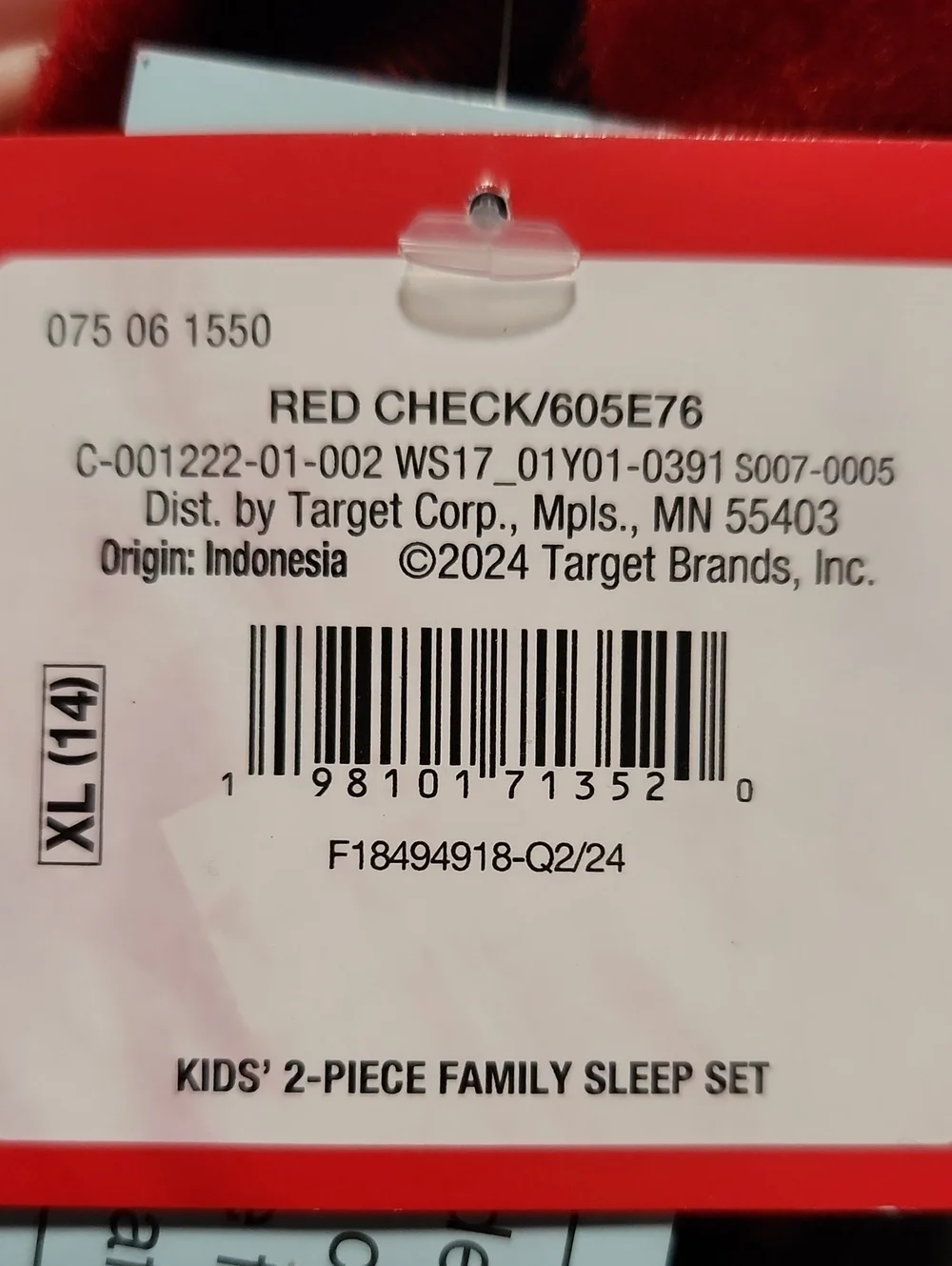Wondershop Red and Black Buffalo Plaid Check Kids Pajama Set Size XL 14